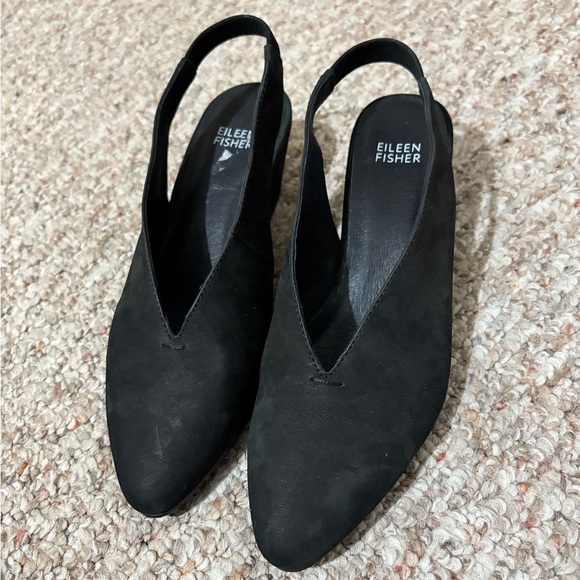 Eileen Fisher Suede Blue Slingback Block Heel Almond Toe Pumps Heels Shoes 7 - Picture 1 of 8